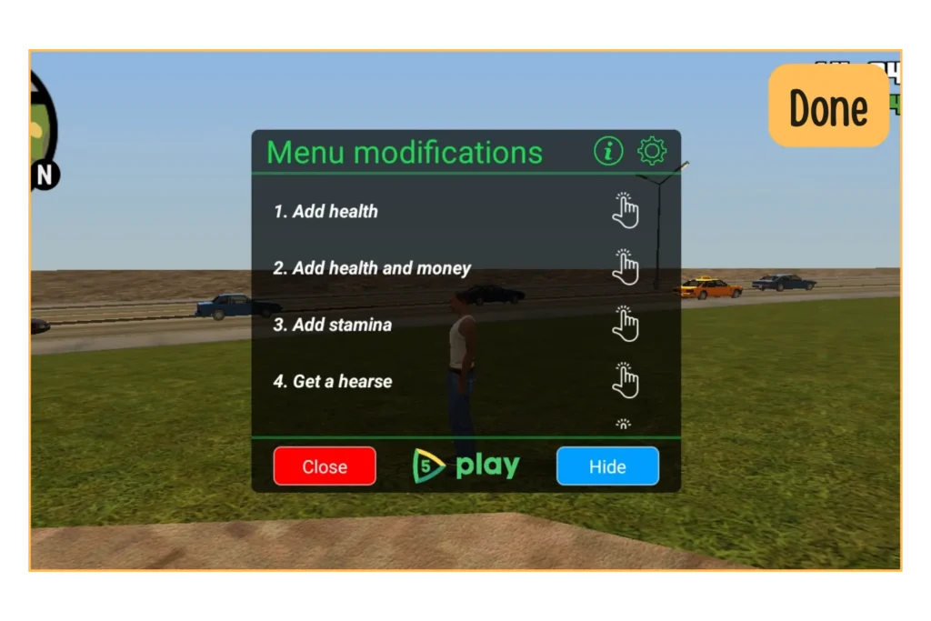 Choose Desired CLEO Code from GTA San Andreas MOD Menu