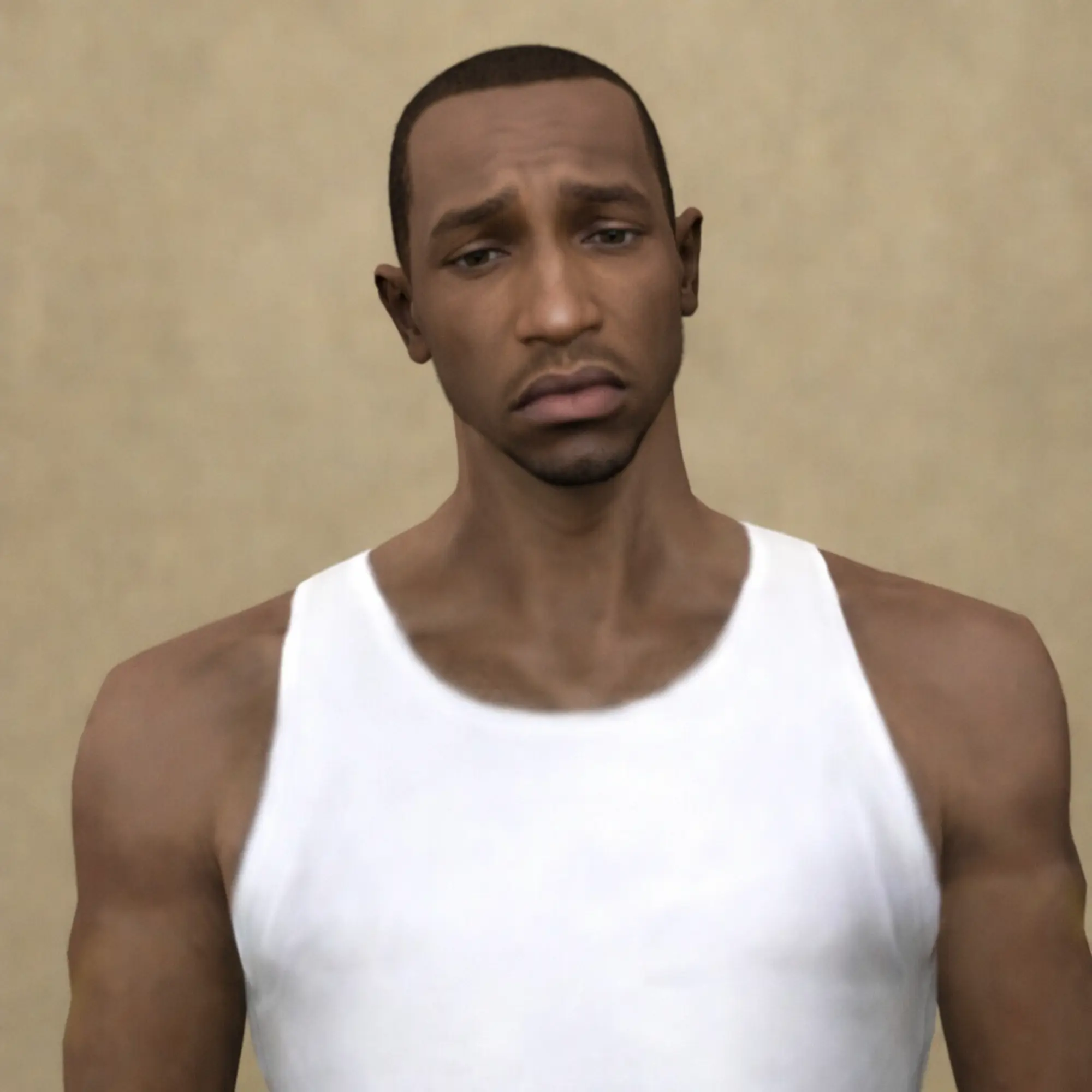 Sad CJ Icon Representing Cons of GTA San Andreas MOD APK